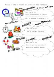 English Worksheet: meal times