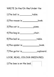English Worksheet: n on under