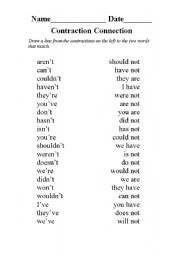 English Worksheet: Contraction Connection