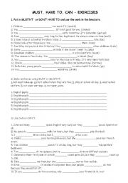 English Worksheet: Can, must, have to