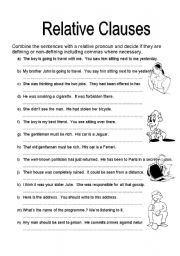 English Worksheet: DEFINING & NON-DEFINING RELATIVE CLAUSES