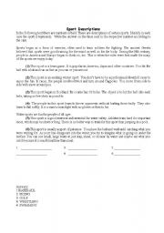 English worksheet: Sports Descriptions