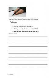 English worksheet: writing at Entry 1