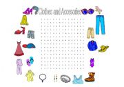 English Worksheet: Clothes and Accesories Wordsearch