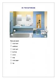 English Worksheet: In the bathroom - find and match