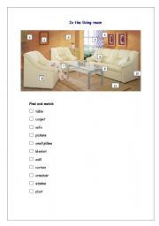 English Worksheet: In the living room - find and match