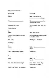 English Worksheet: Basic Phone Conversations