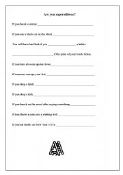 English worksheet: Are you superstitious?