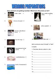 English Worksheet: Wedding Preparations - Present Perfect (with Just & Already)