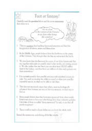 English Worksheet: reading comprehension (fact or fantasy)