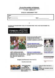 English Worksheet: English Test on News