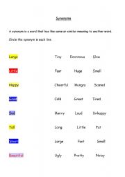 English Worksheet: Synonyms and adjectives