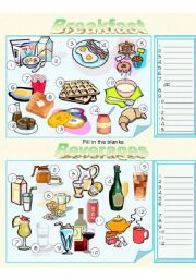 English Worksheet: Food - Breakfast and Beverages Fill in the Blanks