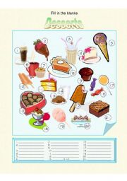 English Worksheet: Food - Desserts Fill in the Blanks