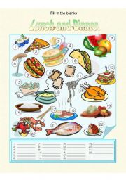 English Worksheet: Food - Lunch and Dinner Fill in the Blanks
