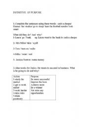 English Worksheet: infinitive of purpose