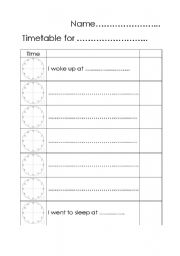 English worksheet: Past simple timetable sheet