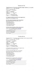 English worksheet: verb to be