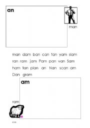 English worksheet: Preliteracy an / am