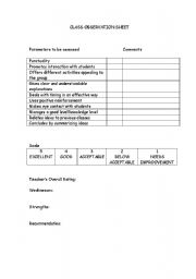 English Worksheet: Class Observation Sheet