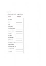 English worksheet: Family member vocabulary and activites