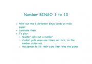 English Worksheet: Number Bingo 1 to 10