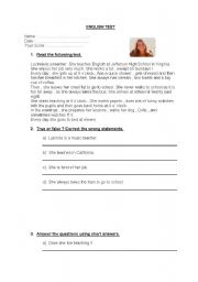 English Worksheet: Lucindas daily routine test