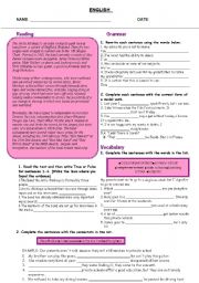 English Worksheet: Test: includes reading comprehension, vocabulary related to education and written composition