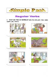 English Worksheet: Simple Past - regular verbs (part 1/2)
