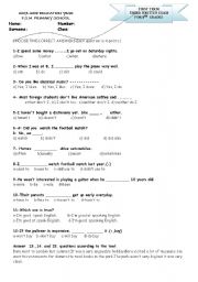 English Worksheet: exam for 8th grades in order to revise grammar subjects