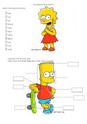 English Worksheet: Simpsons Body Parts Worksheet