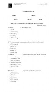 English Worksheet: continuous forms