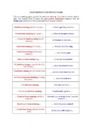 English Worksheet: PAST PERFECT CONTINUOUS GAME