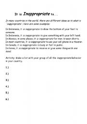 English Worksheet: It is Inappropriate to .......