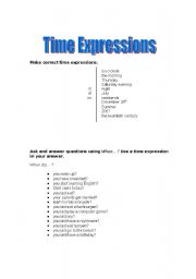 English worksheet: Time Expressions Conversation Worksheet