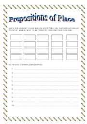 English worksheet: Preposition of Place
