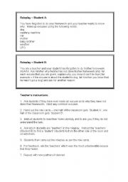 English Worksheet: Homework Excuses roleplay past simple/past continous practice