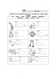 English Worksheet: Animals and colors