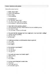 English worksheet: Correct answers on the phone