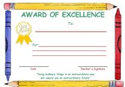English Worksheet: Award of excellence (lets motivate our students)
