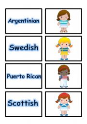 English Worksheet:  MATCHING GAME FLASHCARDS SET 2- NATIONALITY PART 1 OF 5 (02.08.08)