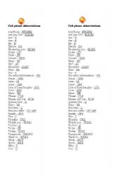 English Worksheet: Cellphone abbreviations