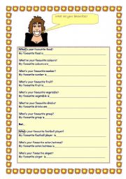 English Worksheet: Favourites