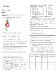 English Worksheet: Review for Elementary