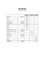 English worksheet: Bus Timetable