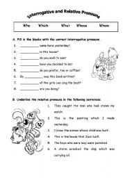 English Worksheet: Interogative and relative pronouns