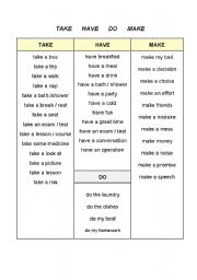 English Worksheet: TAKE HAVE DO MAKE