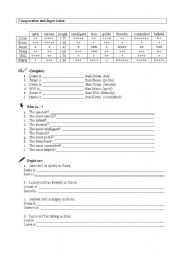 English worksheet: Comparatives and superlatives