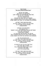 English worksheet: Song activity - we dont need another hero - Tina Turner