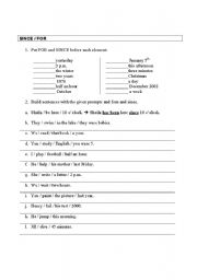 English Worksheet: For and since